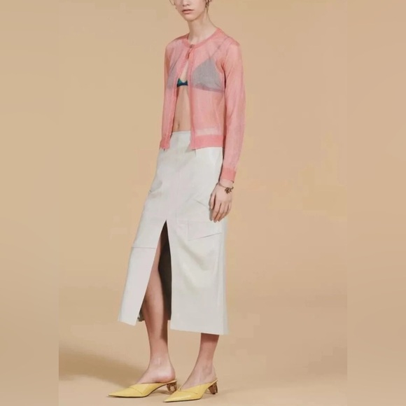 ZARA New Size S 100% REAL SHEEP‎ LEATHER Skirt Limited Edition SILK Light Green - Picture 6 of 16